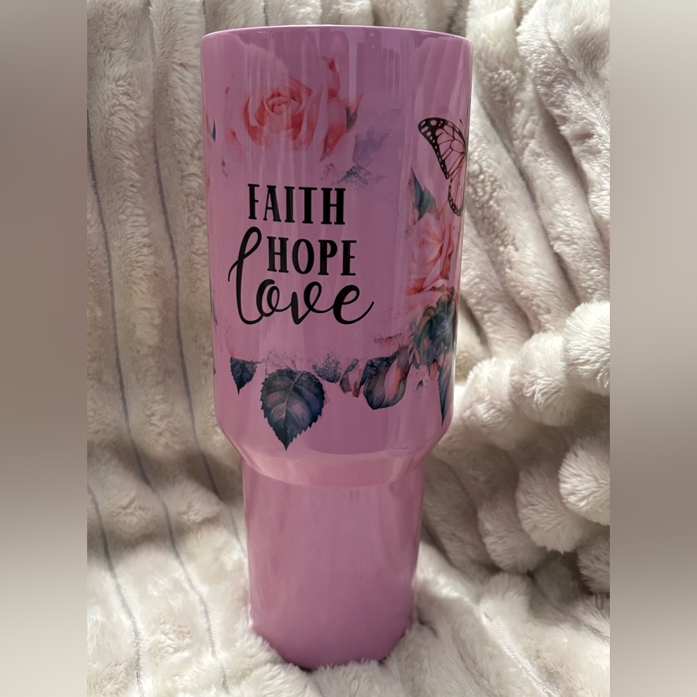 SPECIAL NEW 40 oz Pink Floral Tumbler with Inspirational Text
